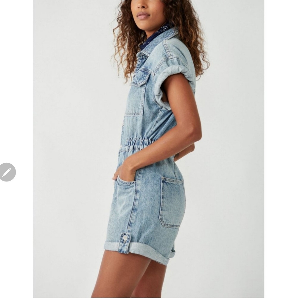 Free People Denim Blue Romper